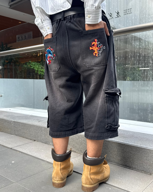Ace Jorts (Celana Anime Jorts Denim Baggy | Fire Fist Ace - One Piece | Hishiro )